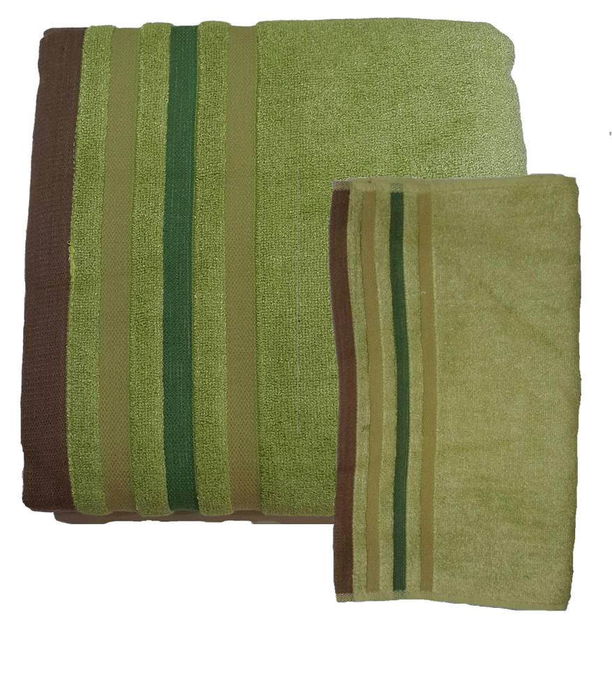 Bamboo Fiber Bath & Hand Towel Set - Green Stripes 70 X140 cms