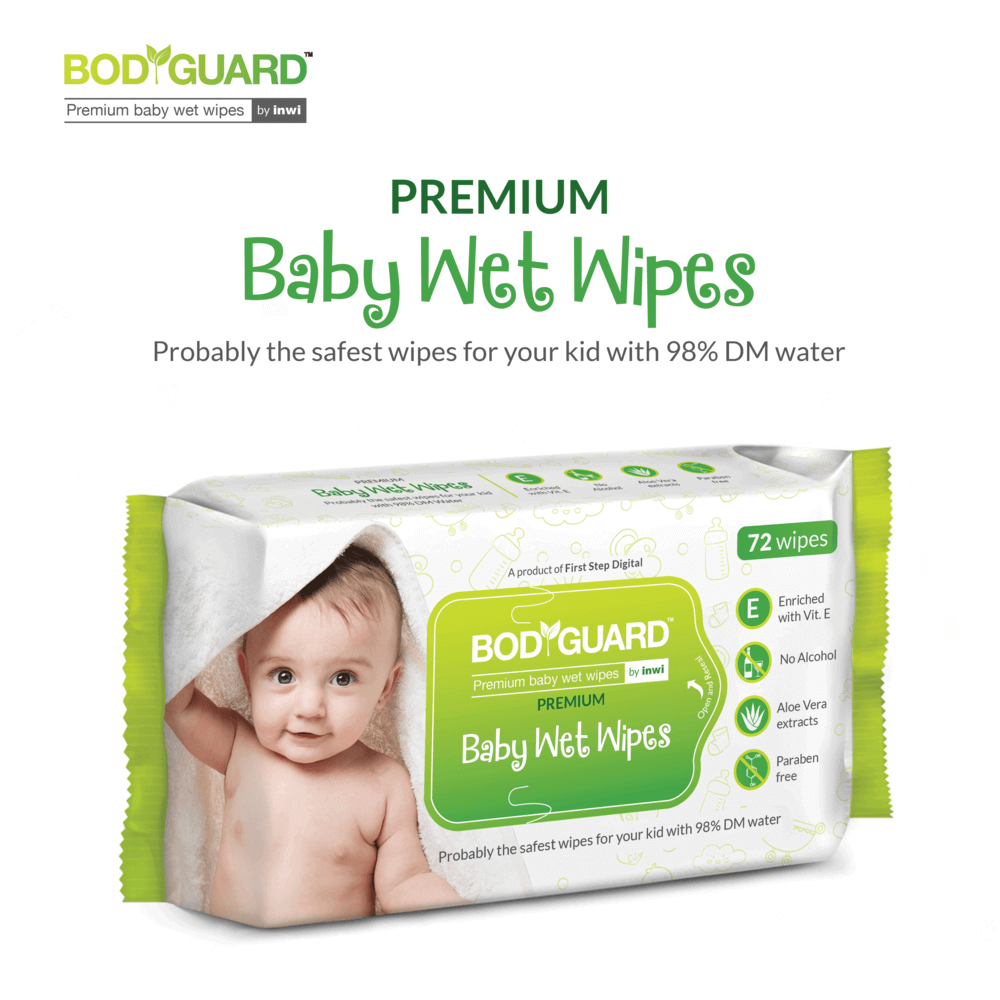 BodyGuard Premium Paraben Free Baby Wet Wipes with Aloe Vera - 72 Wipes (1 Pack, 72 each)