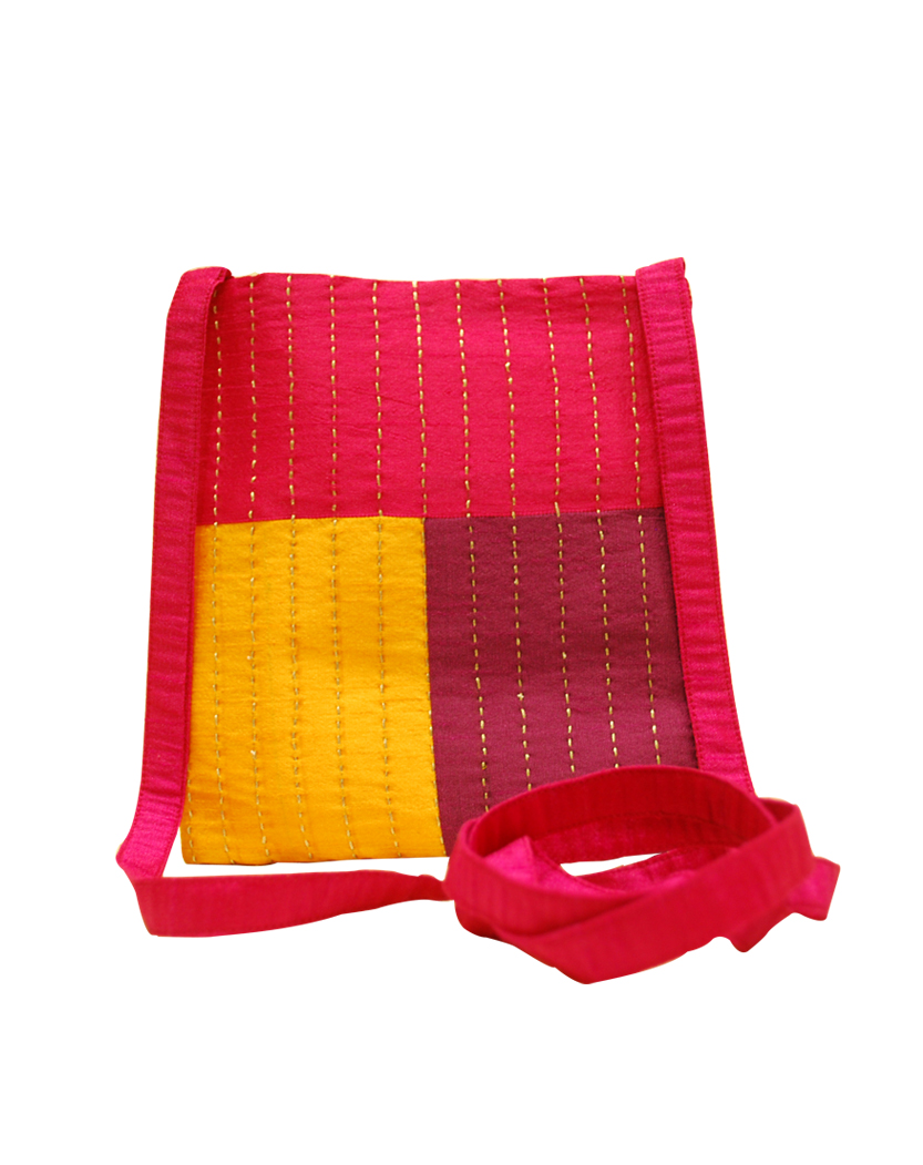 Handcrafted Kantha Sling Bag (Pink/Yellow/Meroon)