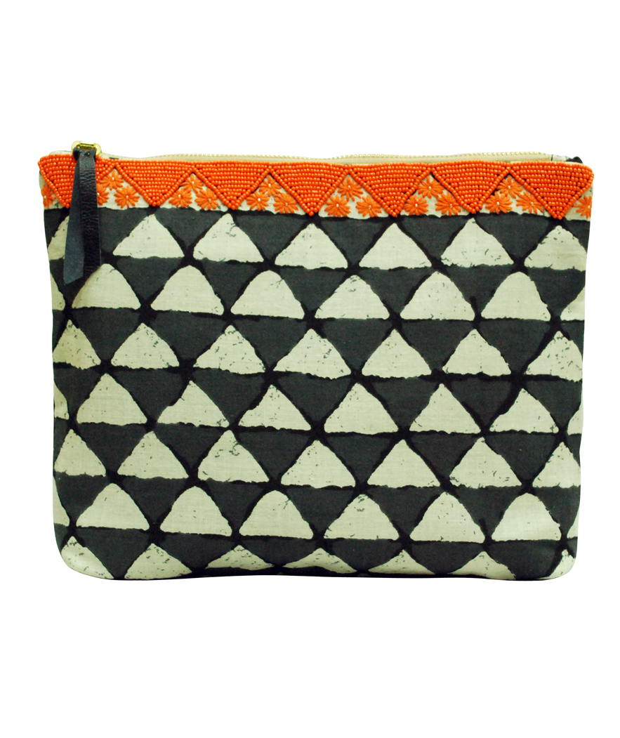 Block Printed Black & Orange Clutch