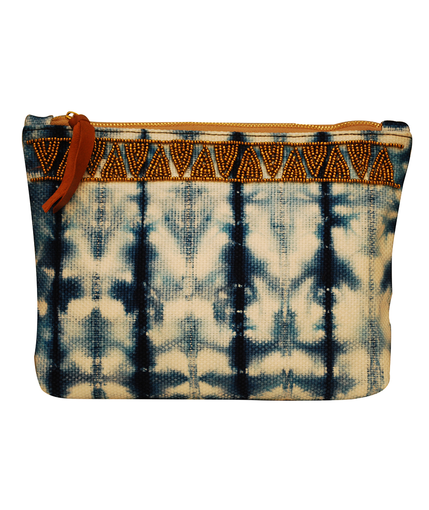 Handcrafted Shibori Clutch (Indigo Blue)