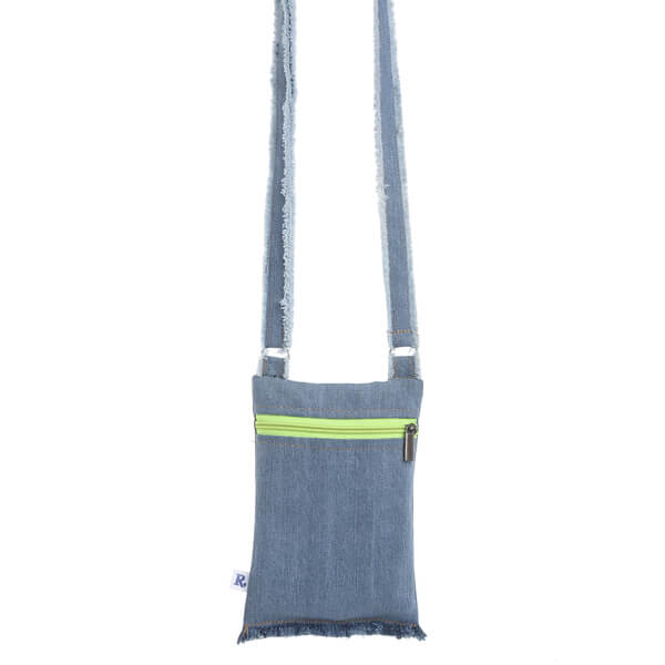 Contrast Front Zip Detail Denim Cross-Body bag/sling bag-Green