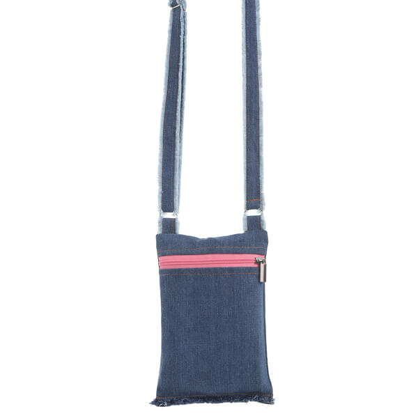 Contrast Front Zip Detail women's Denim Cross-Body bag/sling bag-Pink