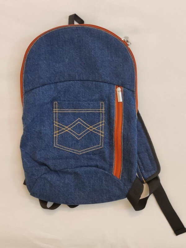 Contrast Zip Detail Denim Backpack-Dark blue 