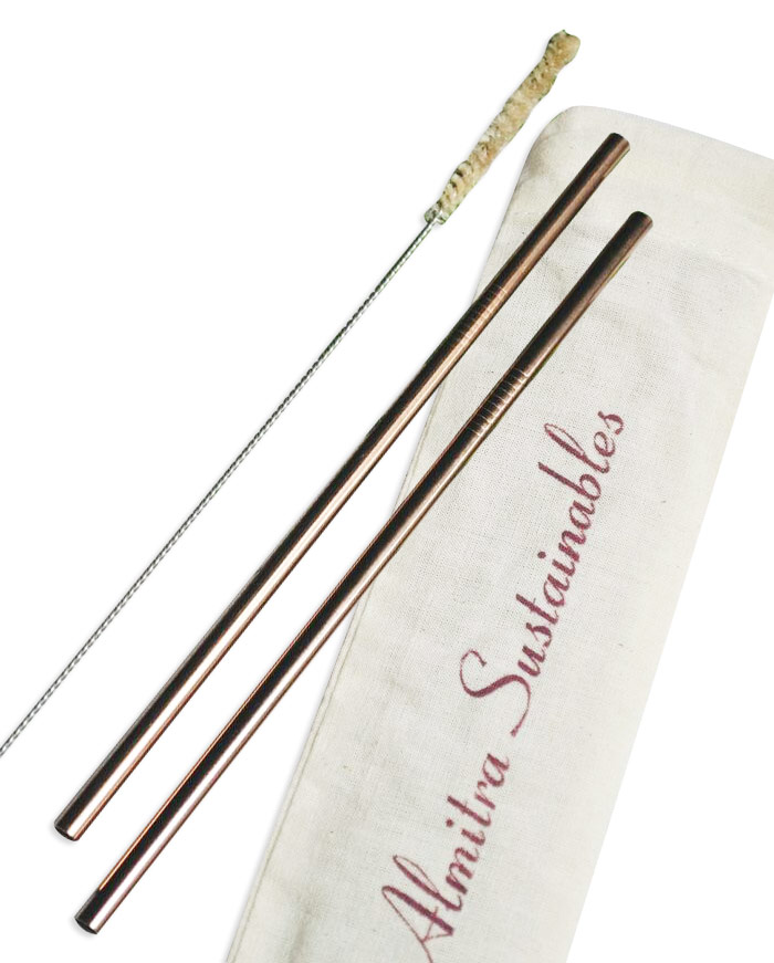 Reusable Copper Straw (Straight)- Pack of 2 with Cleaner