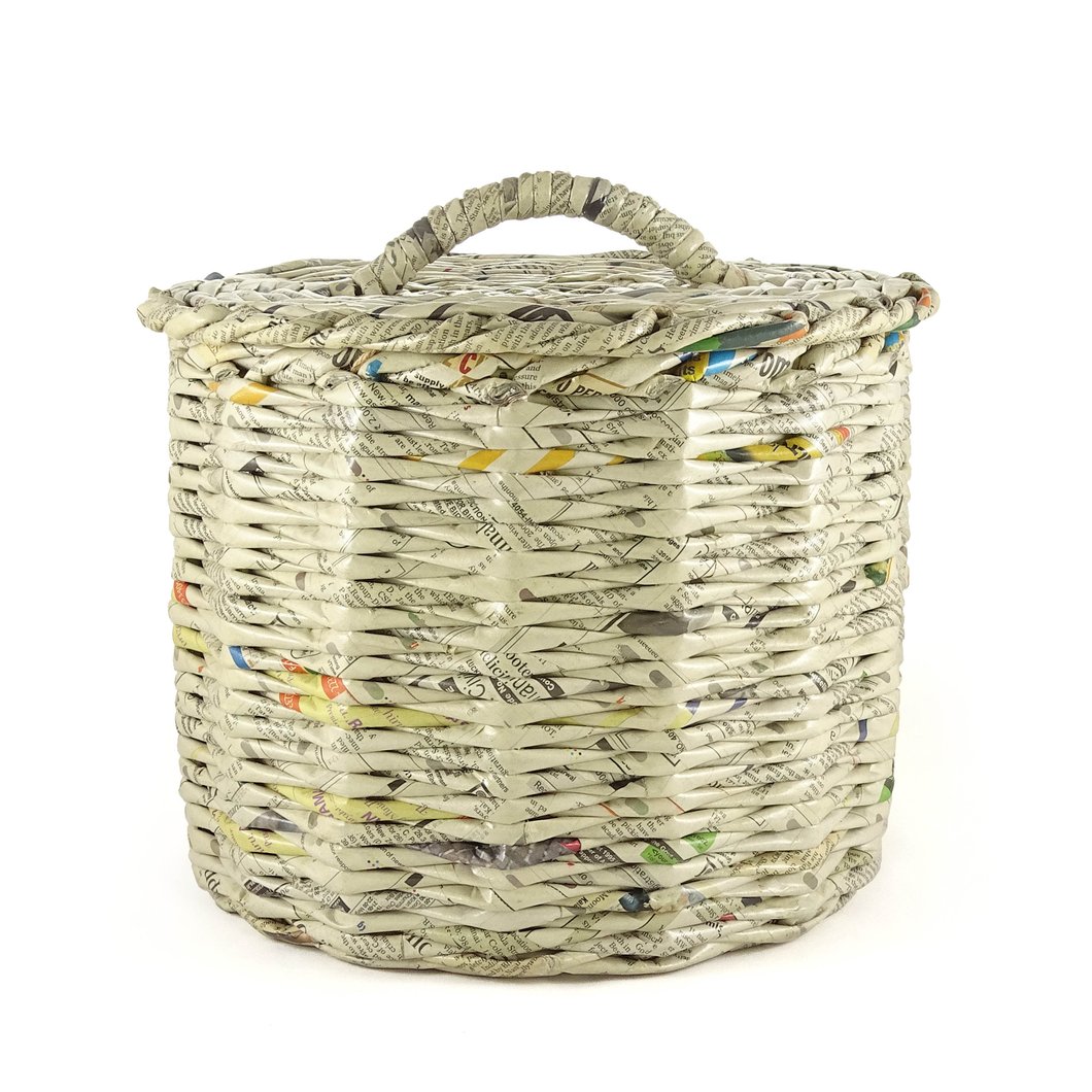 Recycled Cylinder Basket with Lid - Large (Natural)