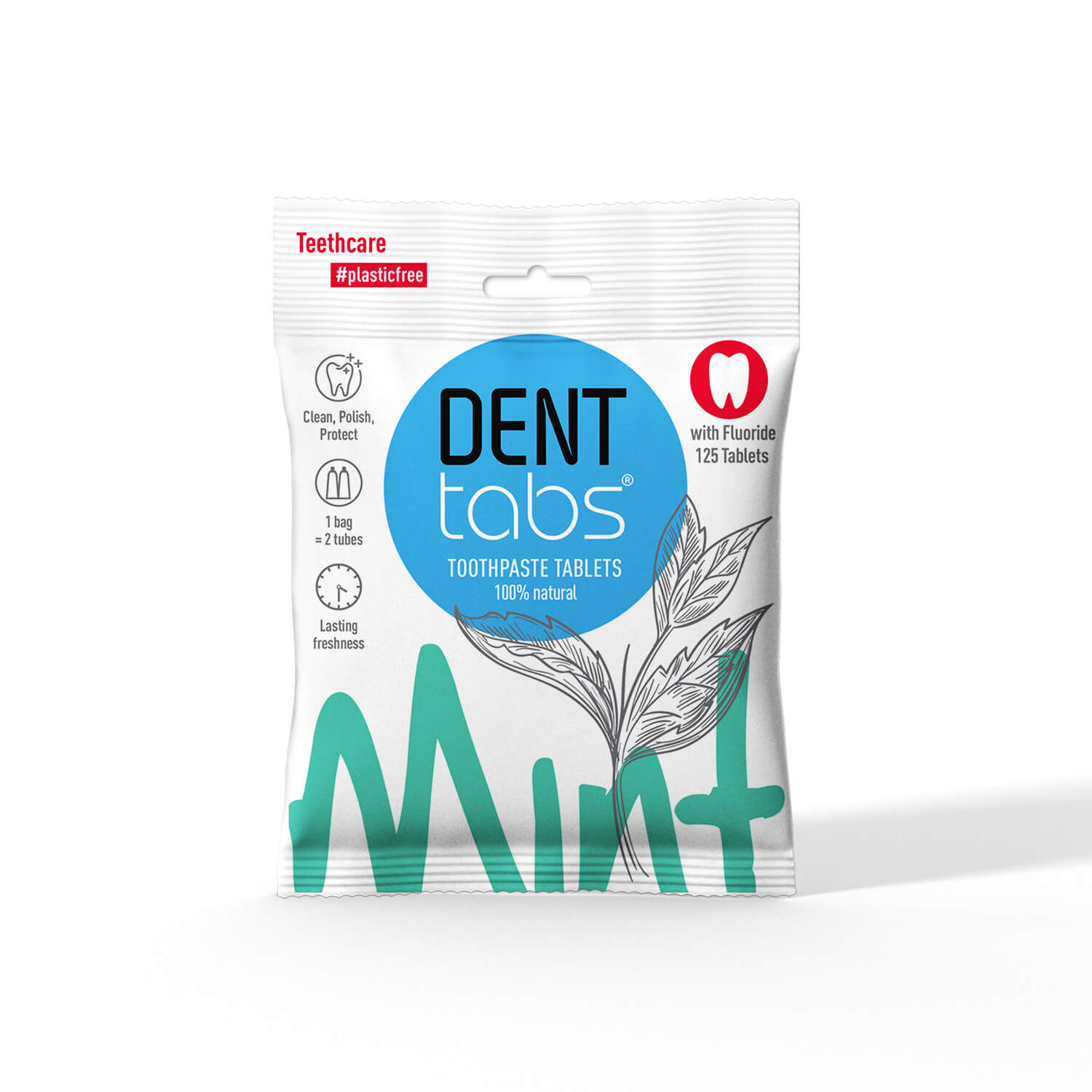 Denttabs Toothpaste Tablets – Mint flavor Plastic Free 125 pieces with fluoride