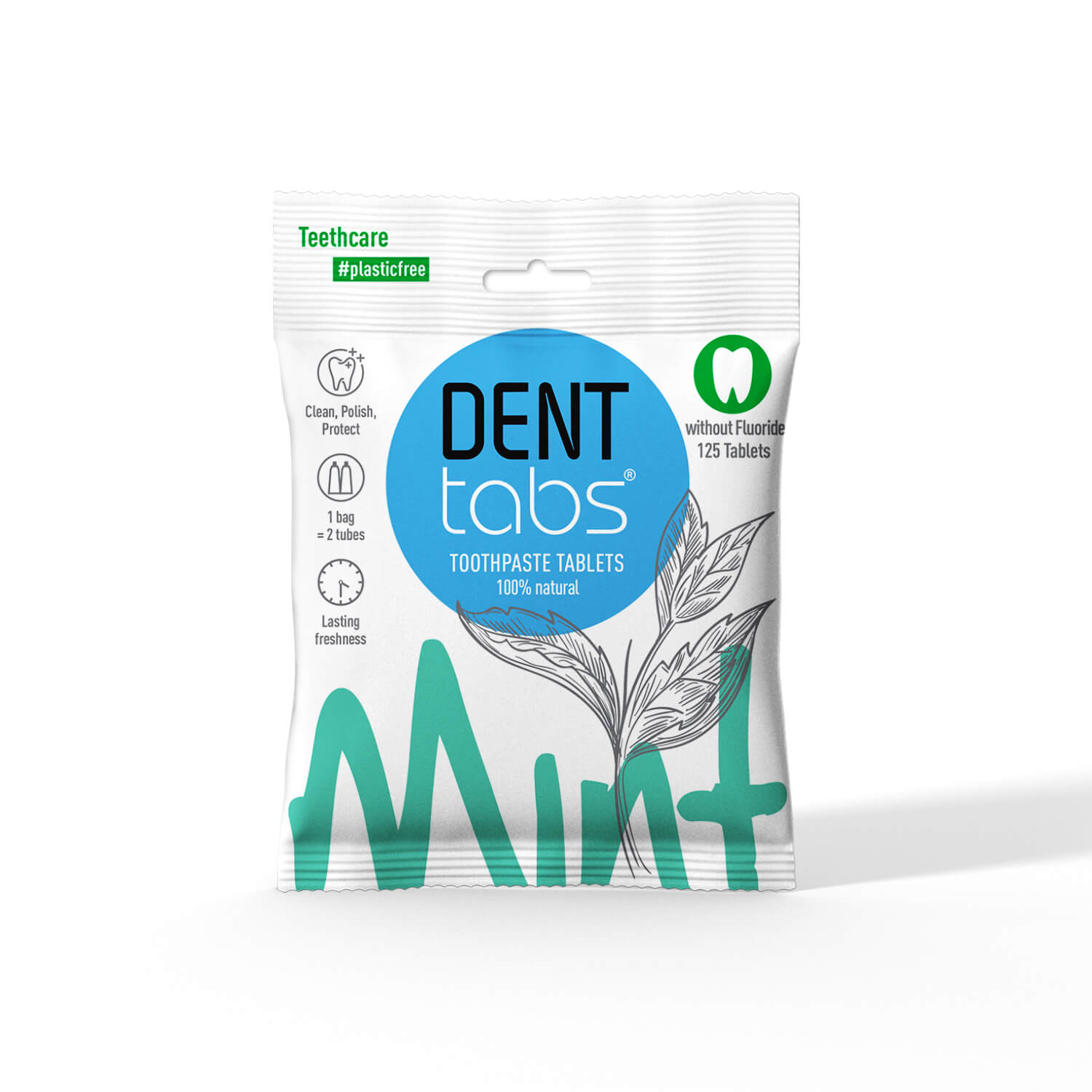 Denttabs Toothpaste Tablets – Mint flavor Plastic Free 125 pieces without fluoride