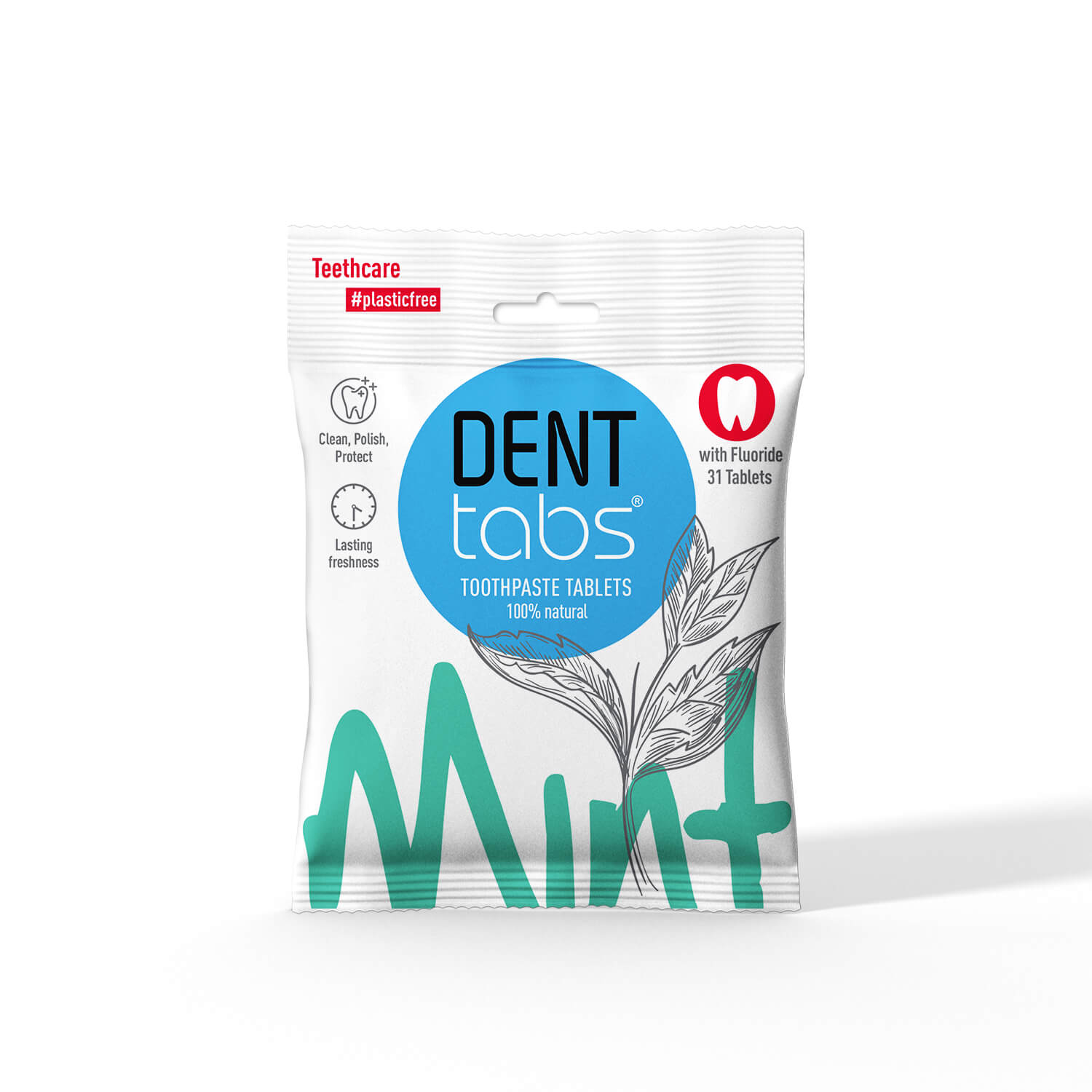 Denttabs toothpaste tablets – Mint flavor Plastic Free 31 pieces with fluoride