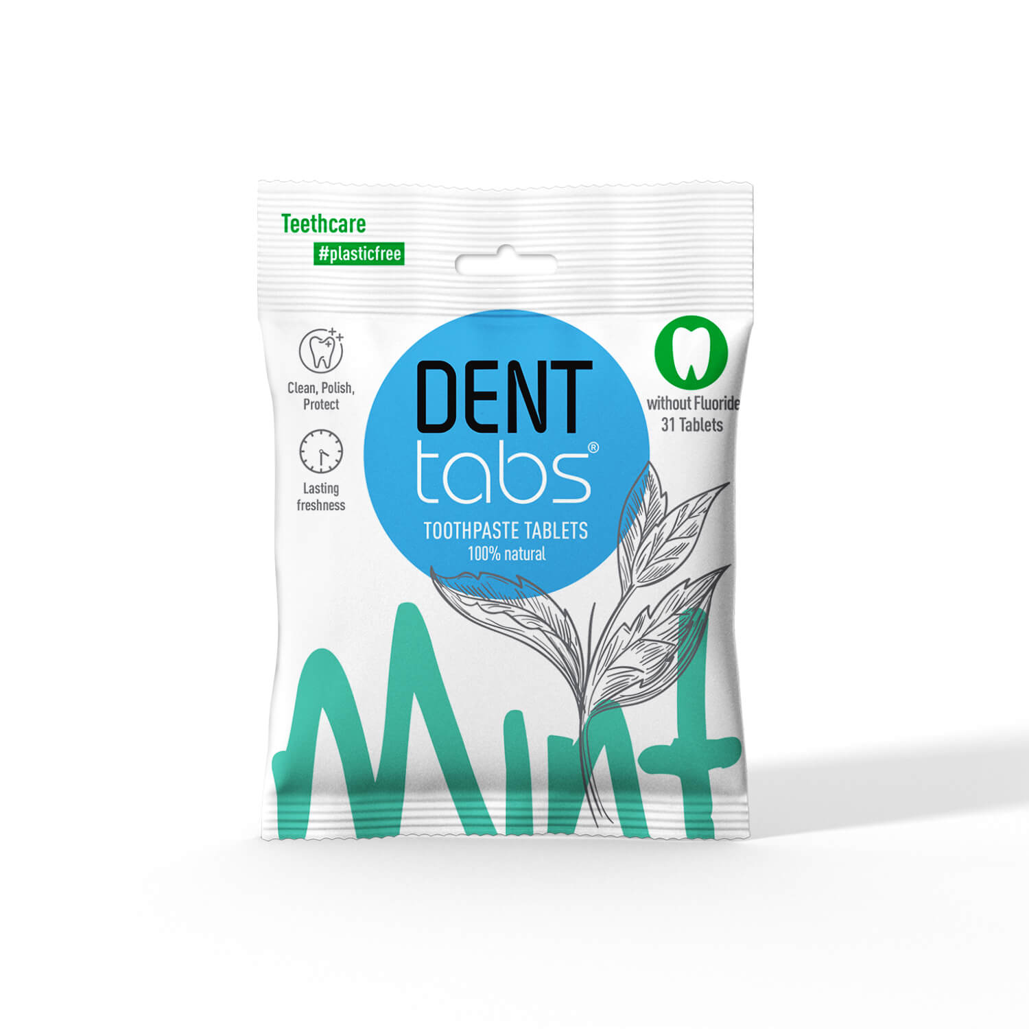 Denttabs toothpaste tablets – Mint flavor Plastic Free 31 pieces without fluoride