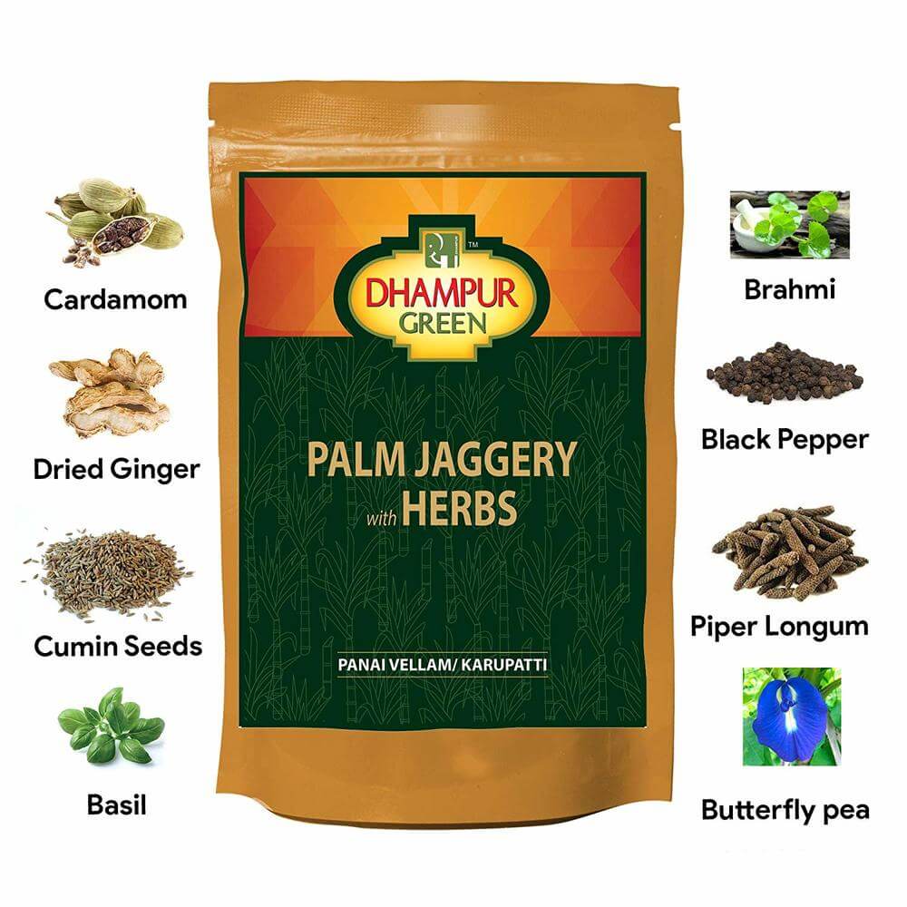 Dhampur Green Palm Jaggery with Herbs - 100 gms