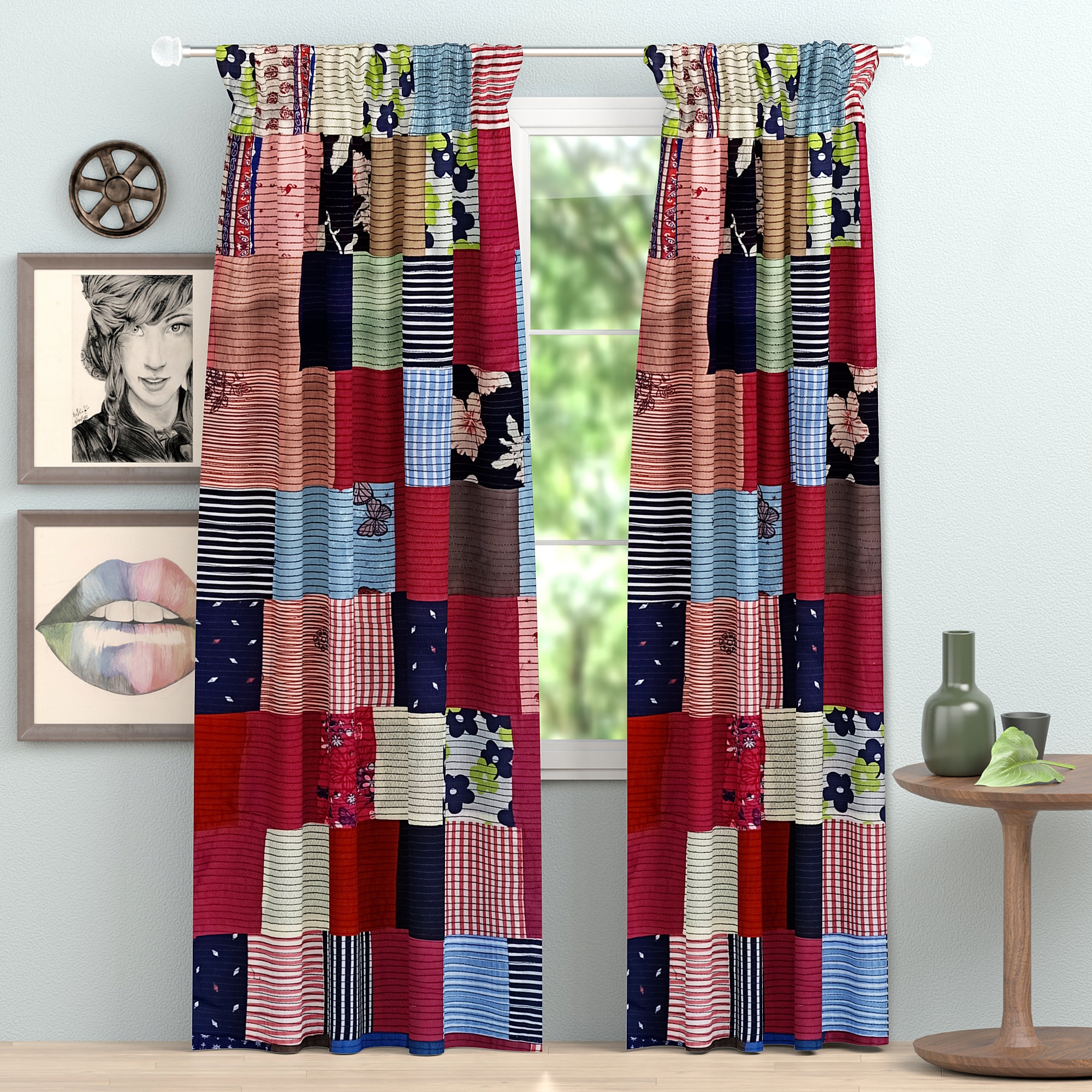 Sustainable Luxury fab patch collection - Multicolor  5 ft  window curtains (152 cm x 121 cm)