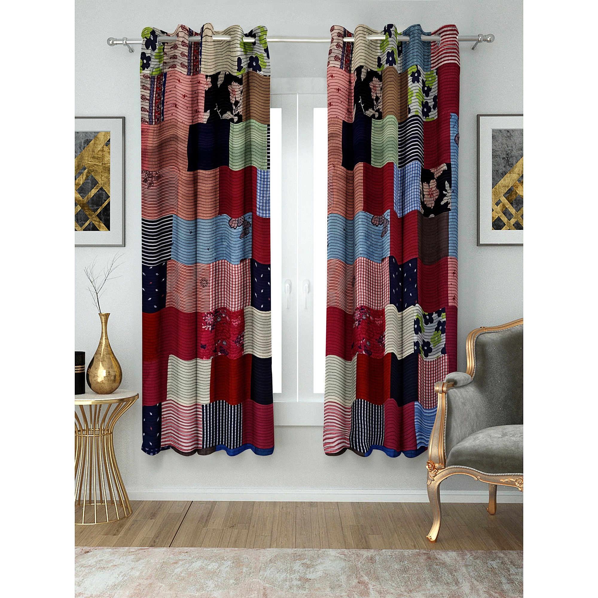  Luxury fab patch collection - Multicolor 9ft  window/door  curtains (274 cms x 121 cms)