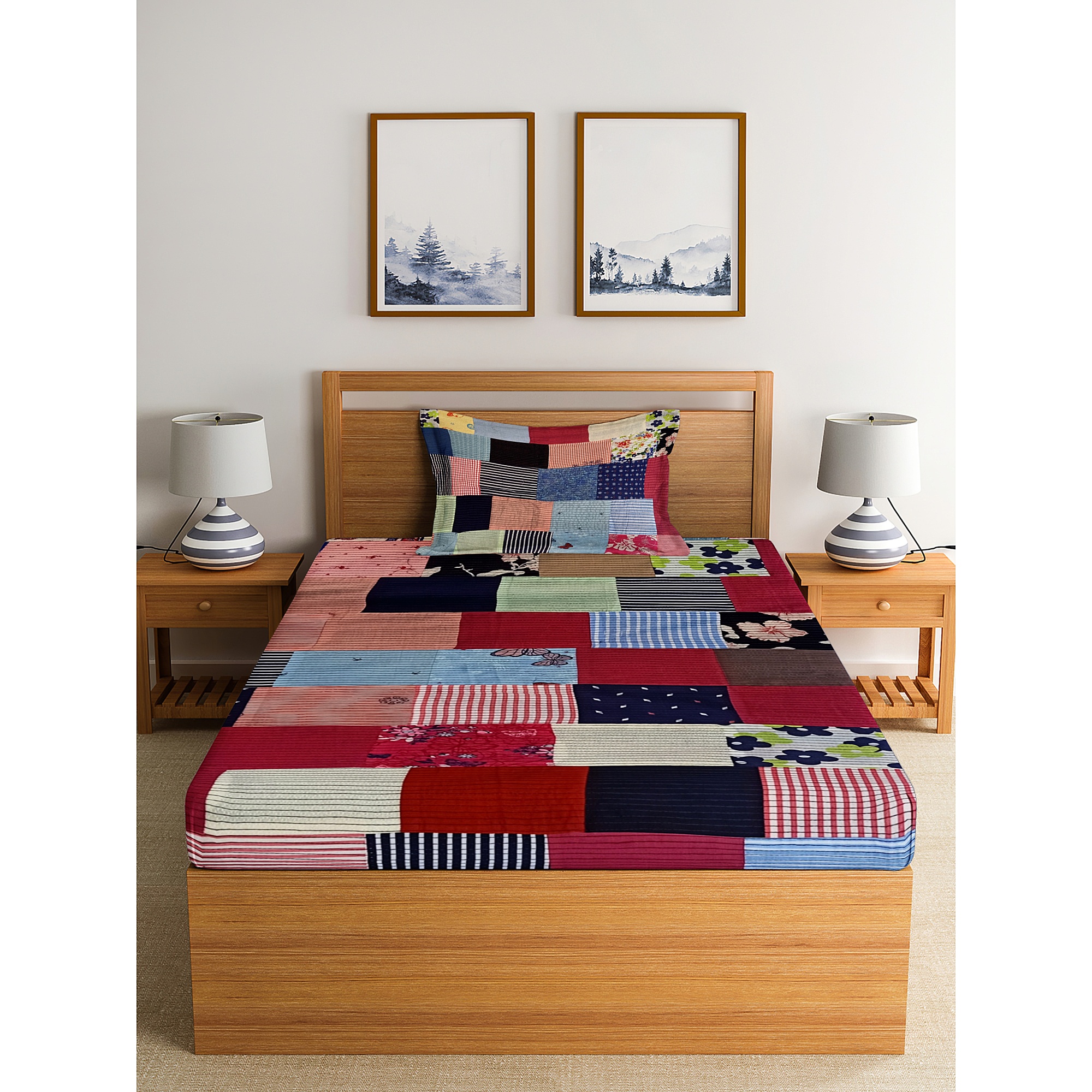  Luxury fab patch collection by BunkoJunko Multicolor single bedspread(225 cms x 152 cms)