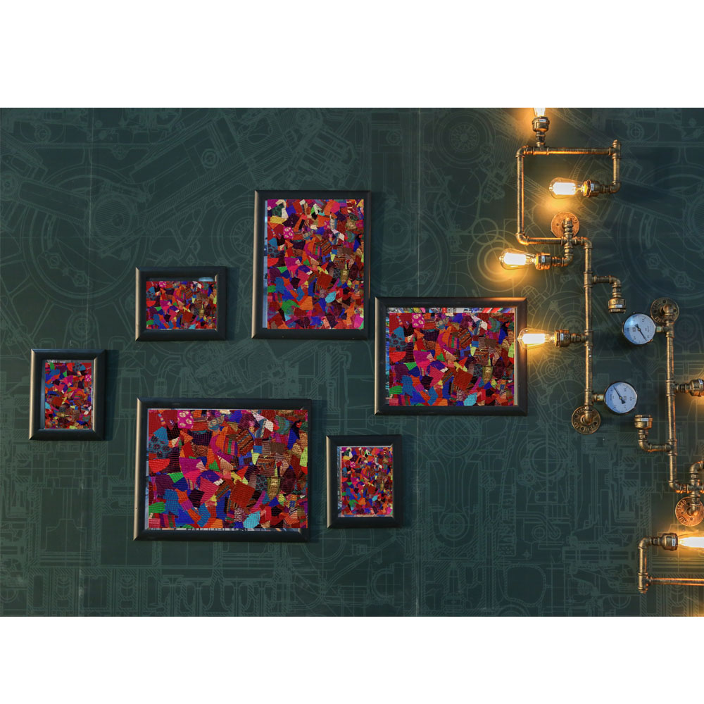 Textile collage wall décor - 6 wall frames - in dfferent sizes