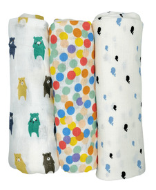 Kindermum Organic Cotton Muslin Swaddle Blanket Large Size - (0-12 Month) 110 cm X 110 cm - Set of 3