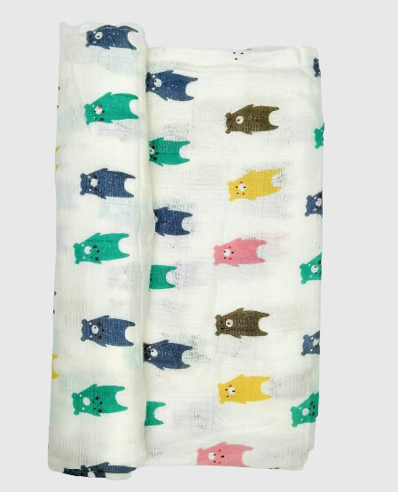 Kindermum Organic Cotton Muslin Swaddle Blanket Large Size - (0-12 Month) 110 cm X 110 cm - Set of 2 - Colorful Polka and Whale