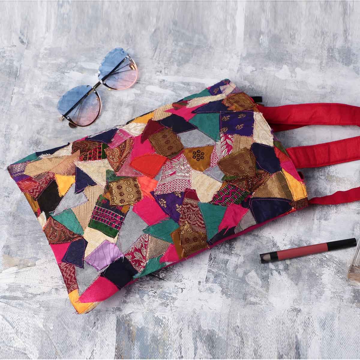 Clean Planet Handcrafted vibrant patchwork tote