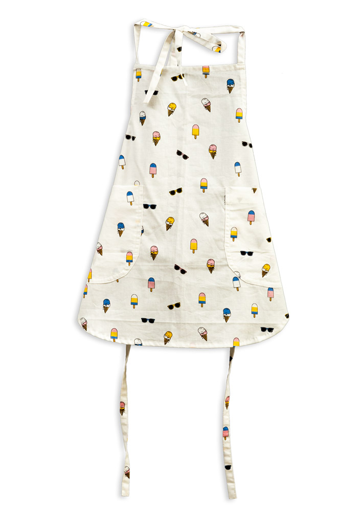 Kids Apron - White with Ice cream & Sunglasses print