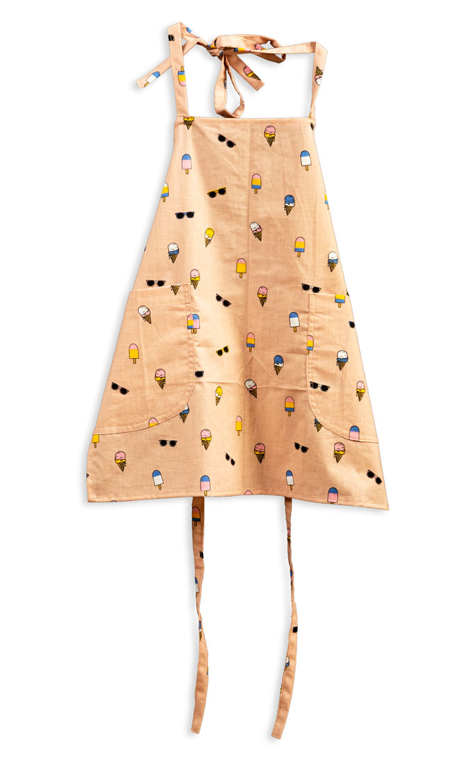 Kids Apron - Light brown with ice cream and Sunglasses print