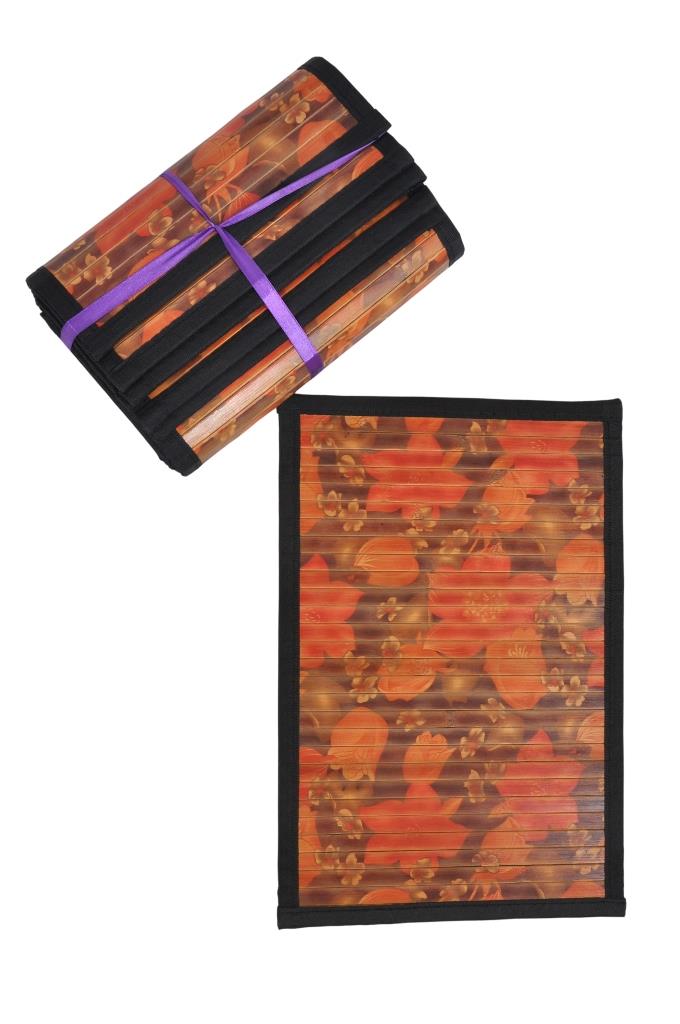 Bamboo Placemats Red Flowers Digital Print (30 x 45 cms) 