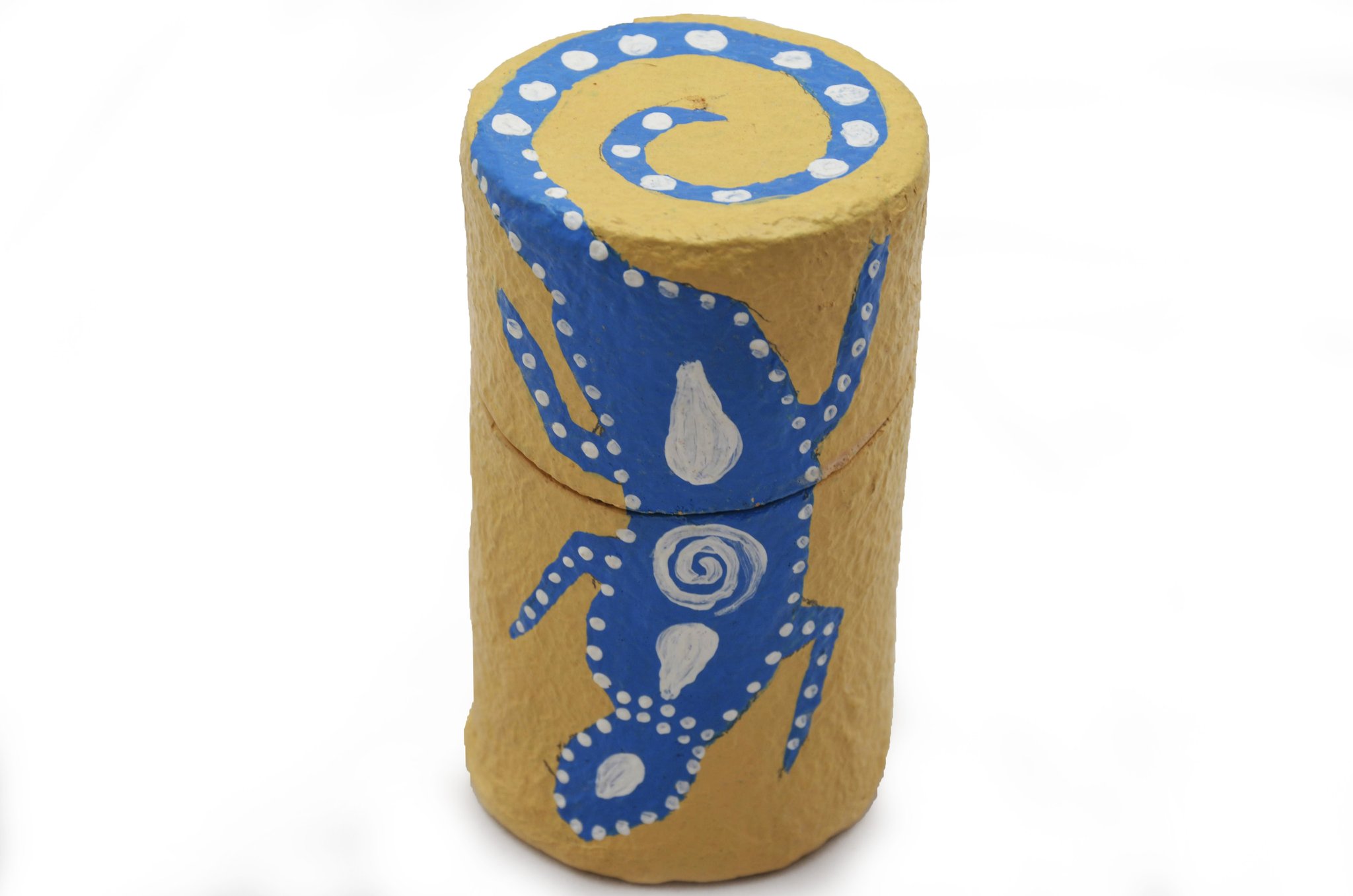 Papier Mache Cylinder Box  Lizard - Large (Gold)