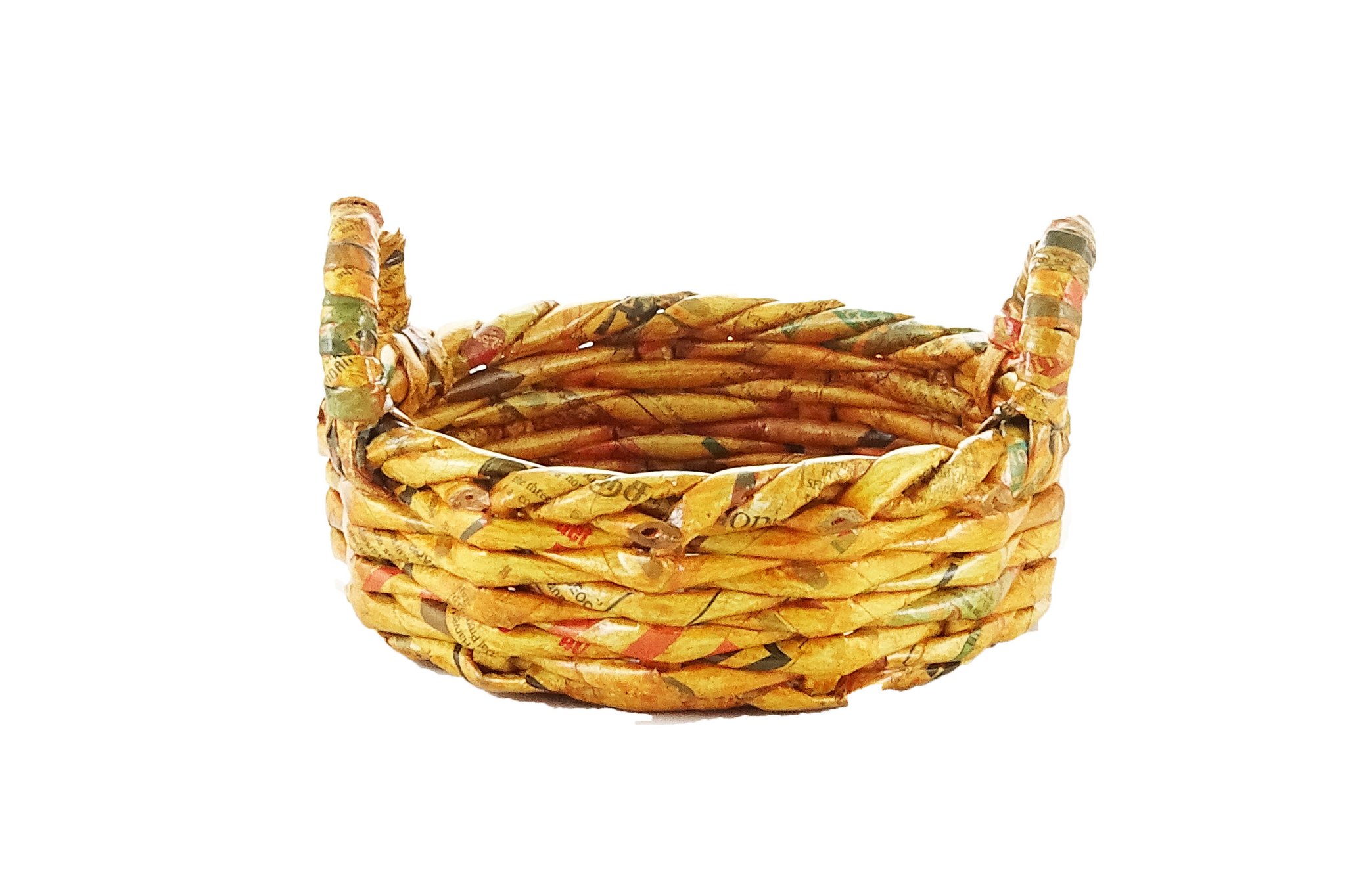 Handmade Round Small Basket - 2 Handles (Yellow)