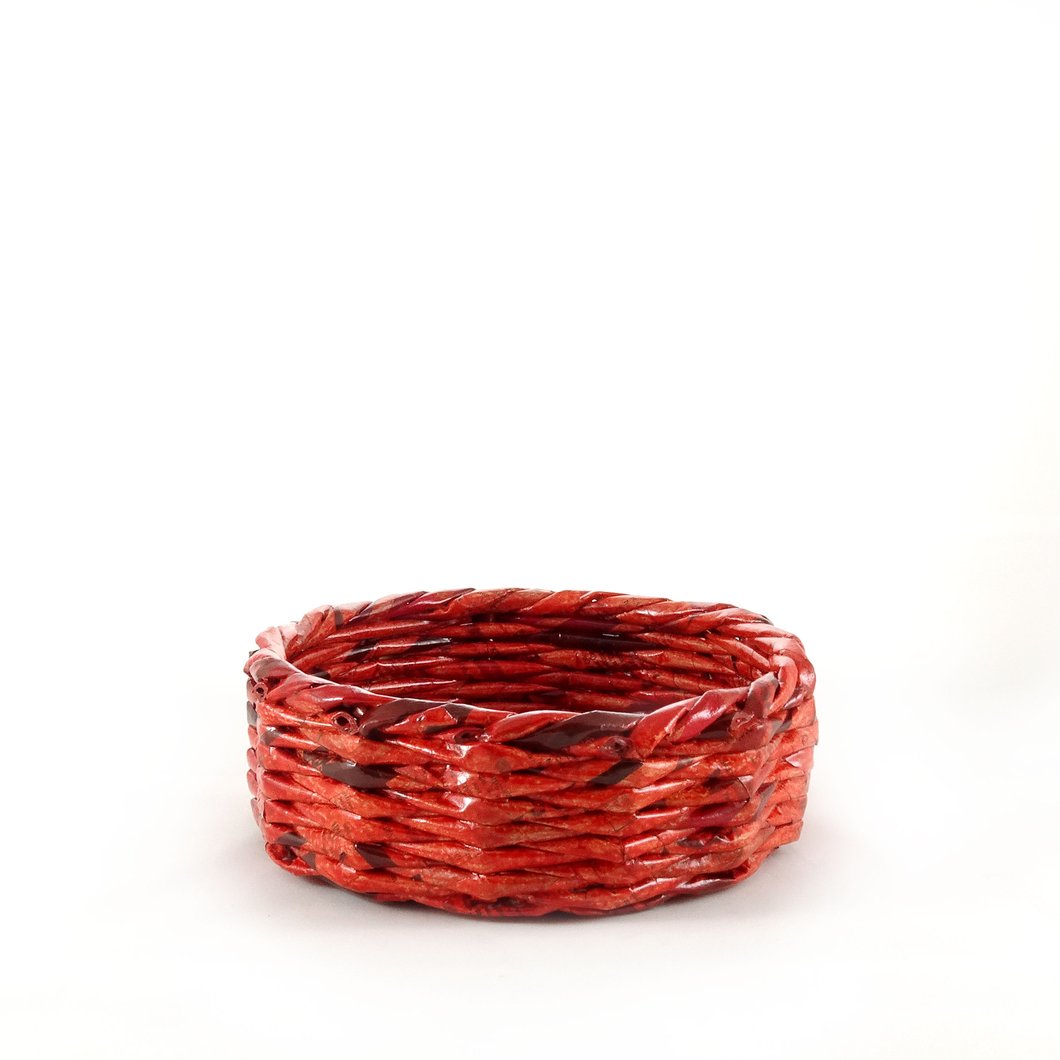 Handcrafted Round Basket - Small (Red Orange)