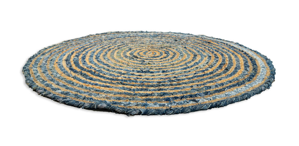 Round Jute Rug with Strips