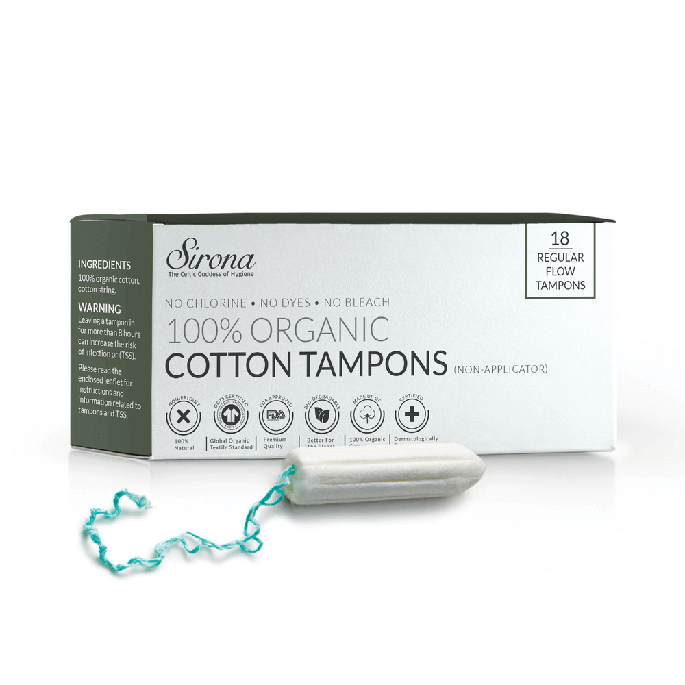 Sirona Regular Flow Organic Tampons Made With 100% Organic Cotton, Non-Applicator Tampons - 18 Pcs