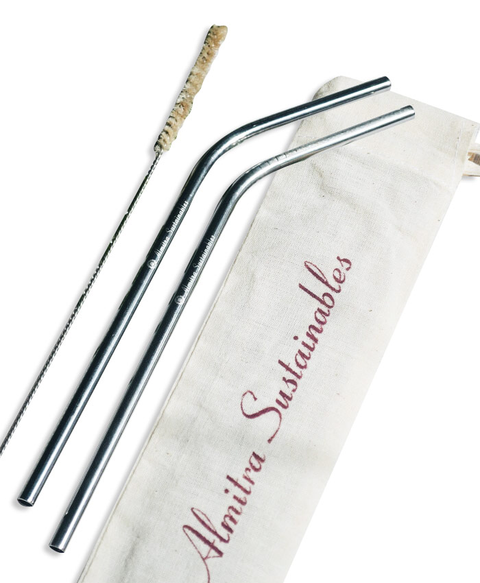  Reusable Stainless Steel Straws ( Bent)-Pack of 2 with Cleaner