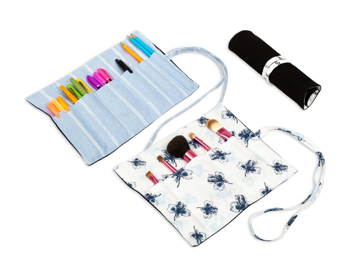 Stationery rolling pouch  -White & Blue