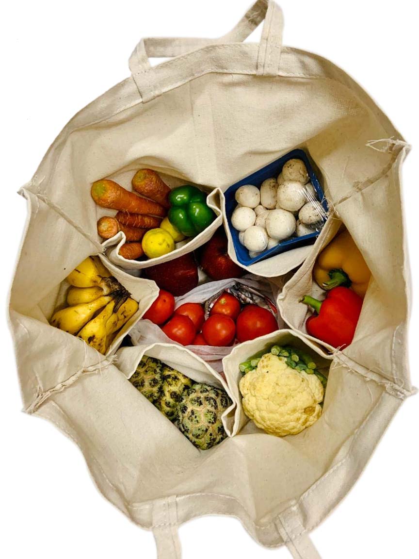 Reusable Plastic-free Grocery Bag with compartments