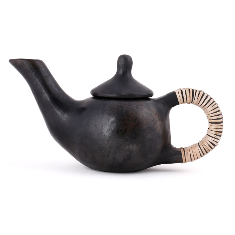 Manipur Pottery Orignal Black Kettle (S) - Long spout, Round handle