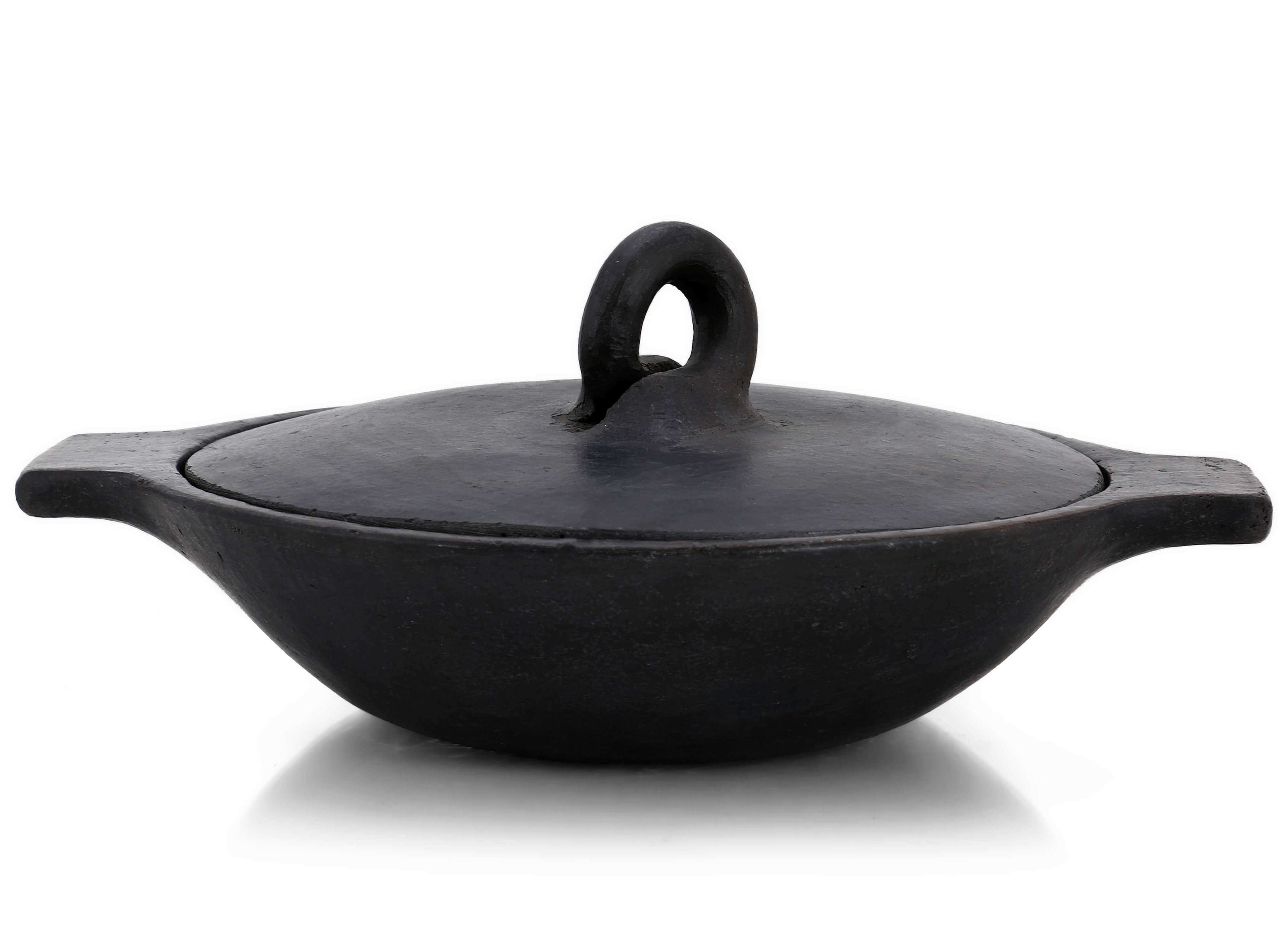 Black Pottery Cooking kadahi with lid - 1L