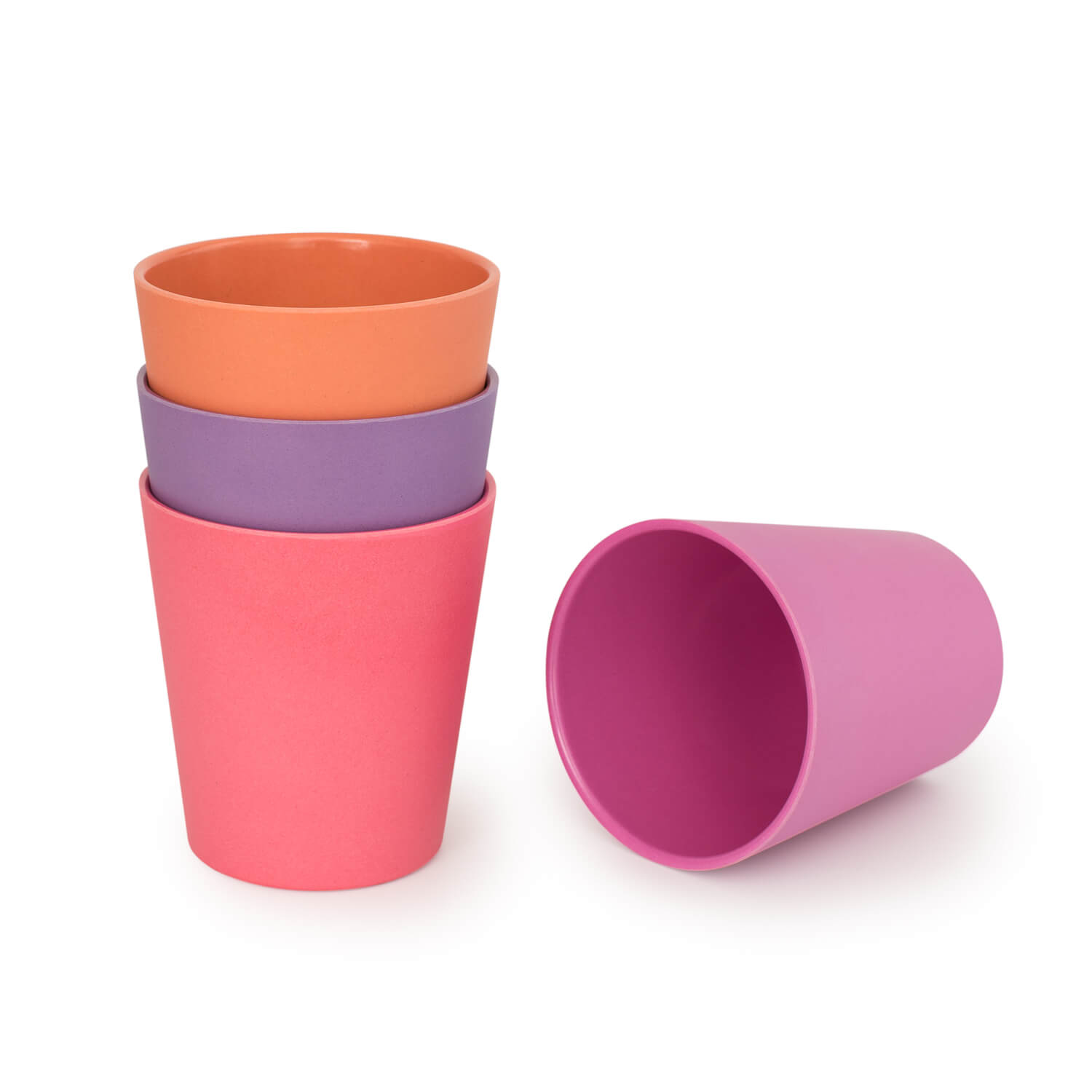 Set of 4 Bamboo Kids Drinking Cups, Stackable & Reusable - Sunset