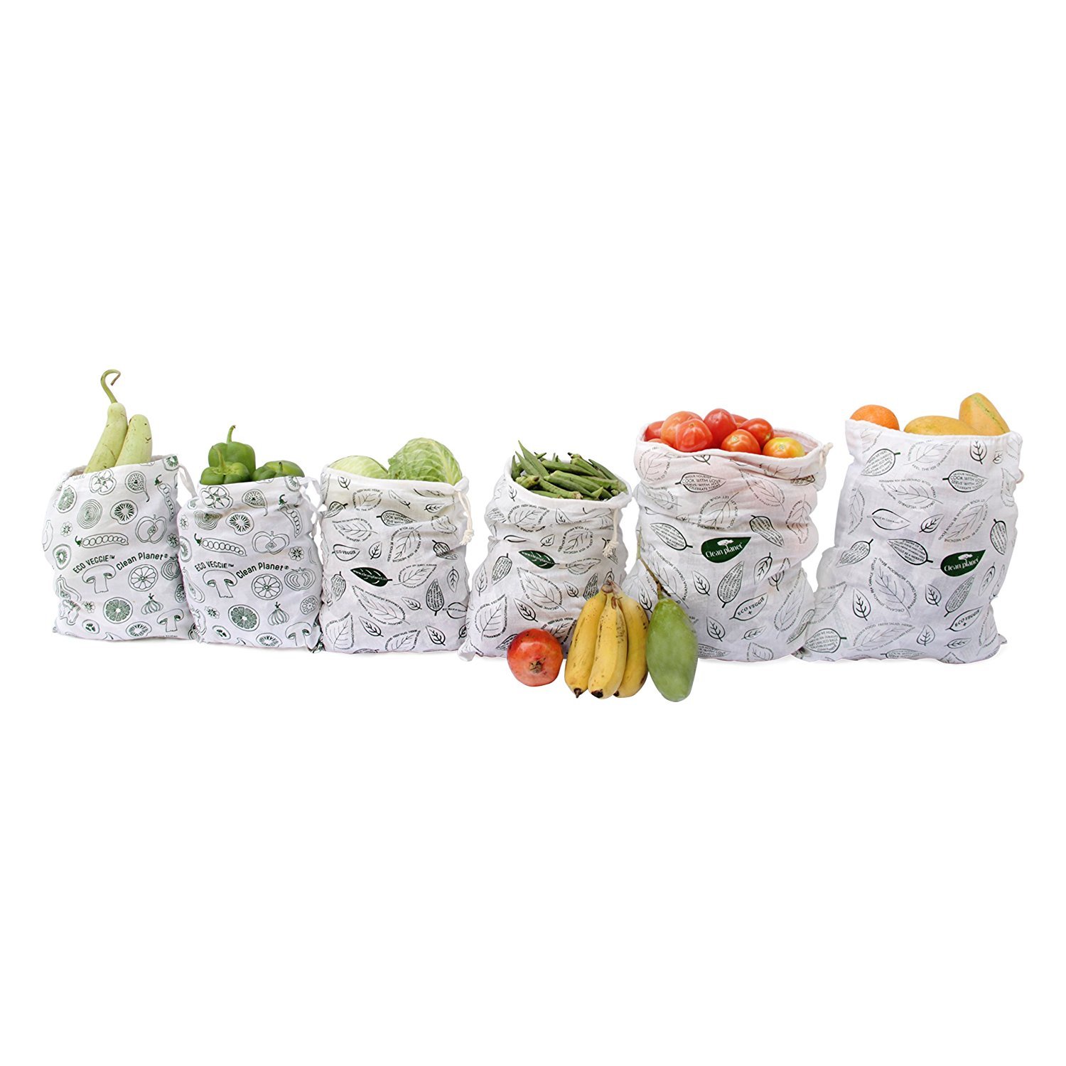 Clean Planet Eco Veggie Cotton Produce Storage Bags for Fridge (Set of 12) -  Multipurpose