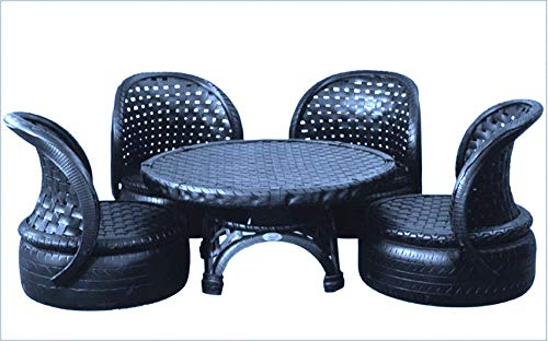 De'Dzines Handcrafted Eco-Friendly Comfort Pool Chair & Low Coffee Table Furniture Set for Living Room / Garden / Patio / Terrace / Bar / Pool Side (Set of 4+1) Indoor / Outdoor