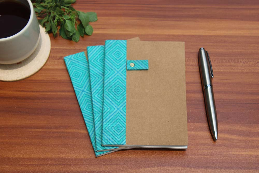 A6 Paperback Notebook - Set of 3 (Geometric Blue)