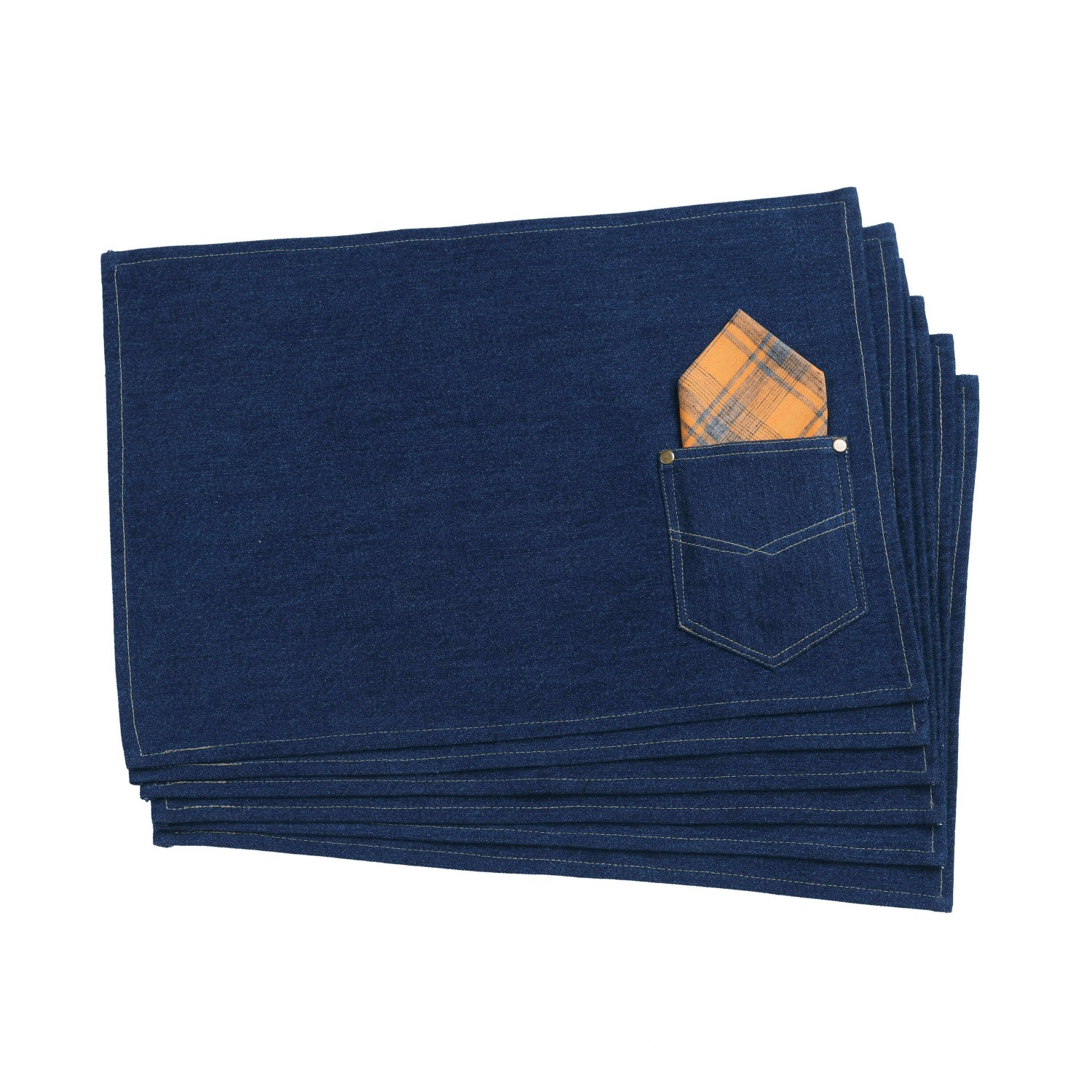 Upcycled Denim Table Mats with pocket and contrast napkins