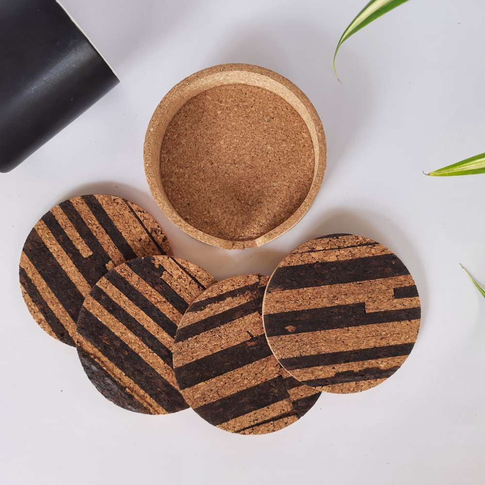 Cork Coasters Black Stripe