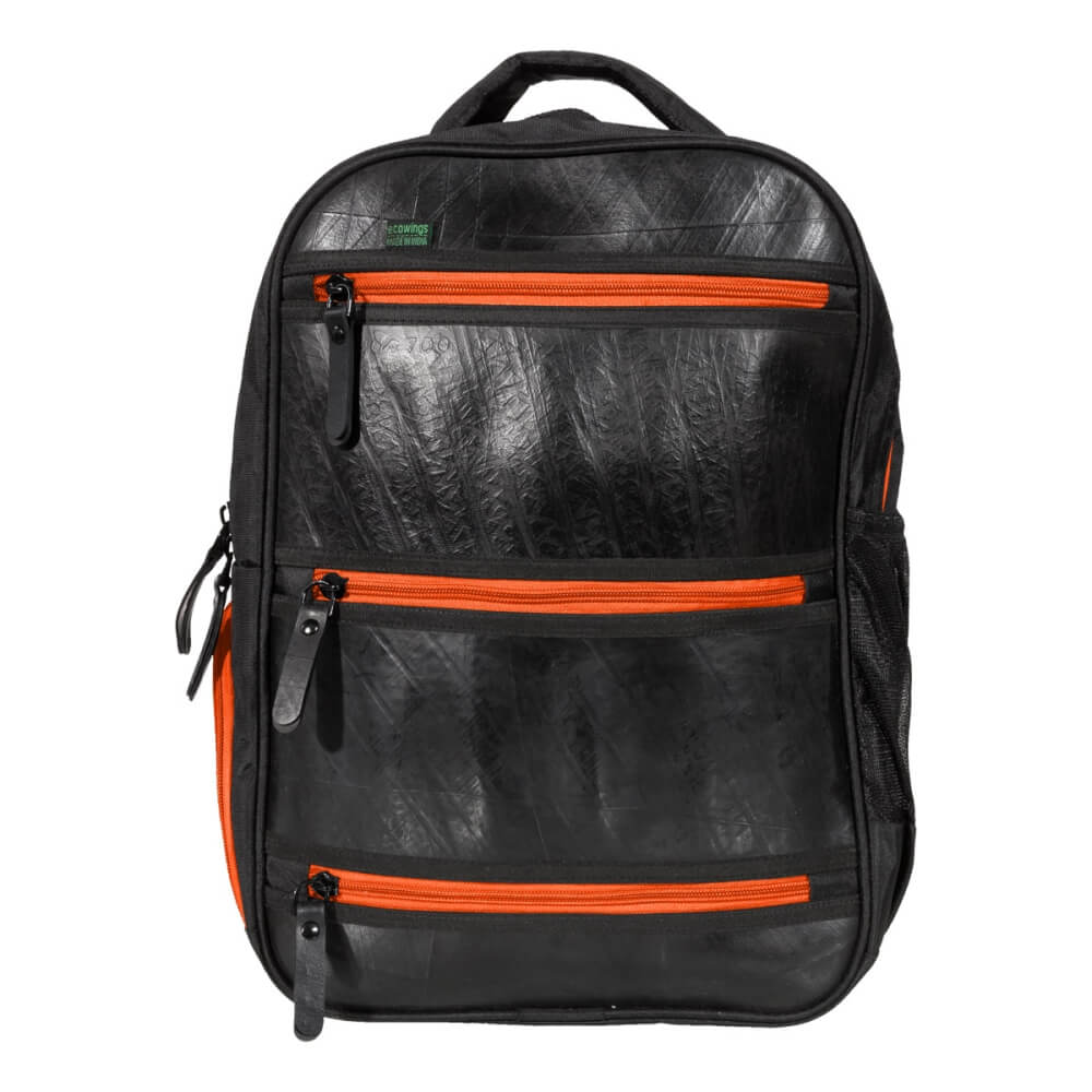 Recycled tire tube Backpack - Black Tiger (Orange)