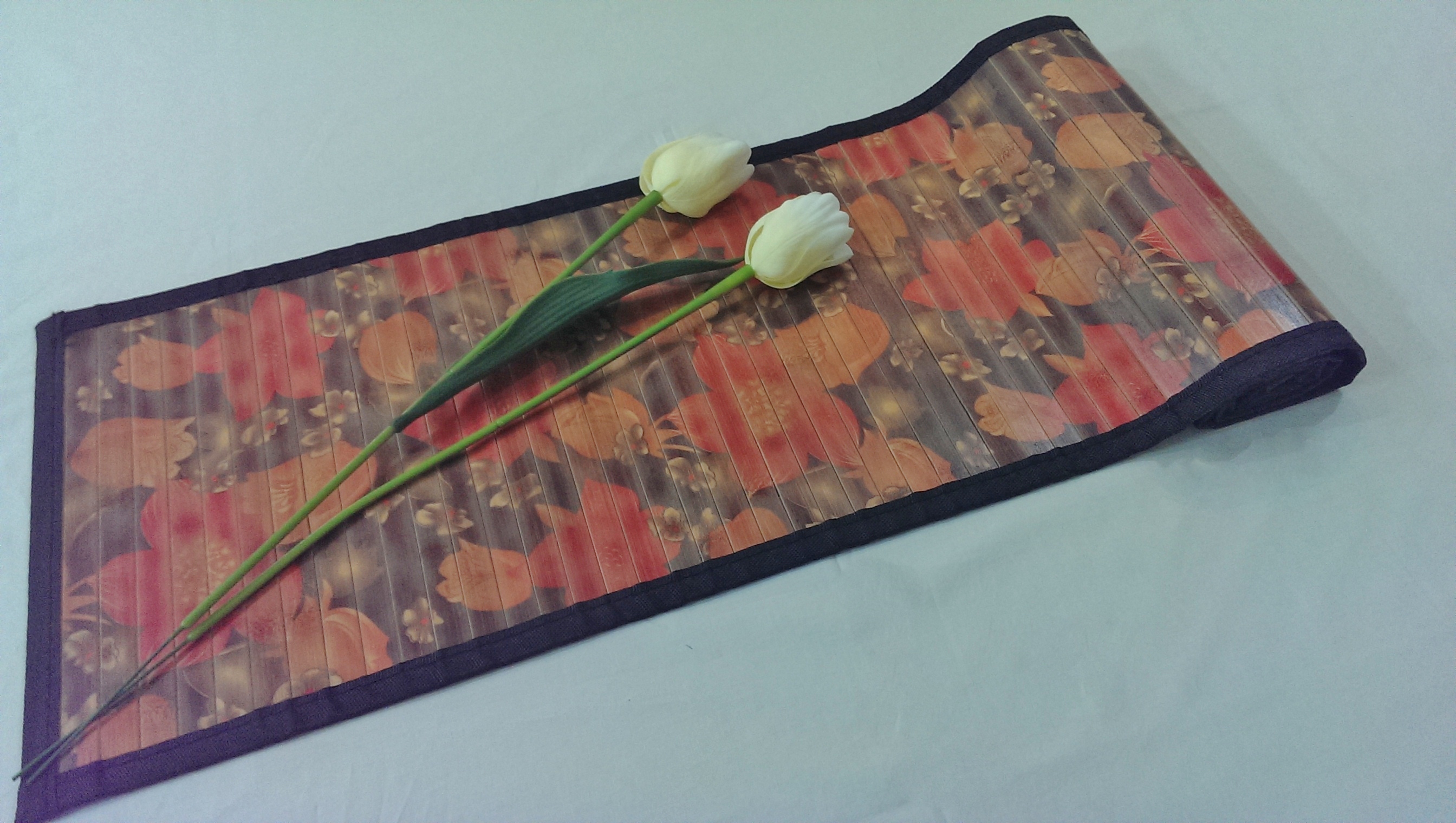 Bamboo Table Runner Red Flowers Digital Print (30 x 135 cms) 