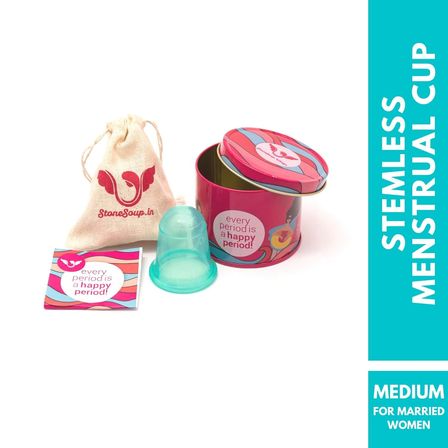 Stonesoup Wings Teal Menstrual Cup is a Regular Cup of medium softness