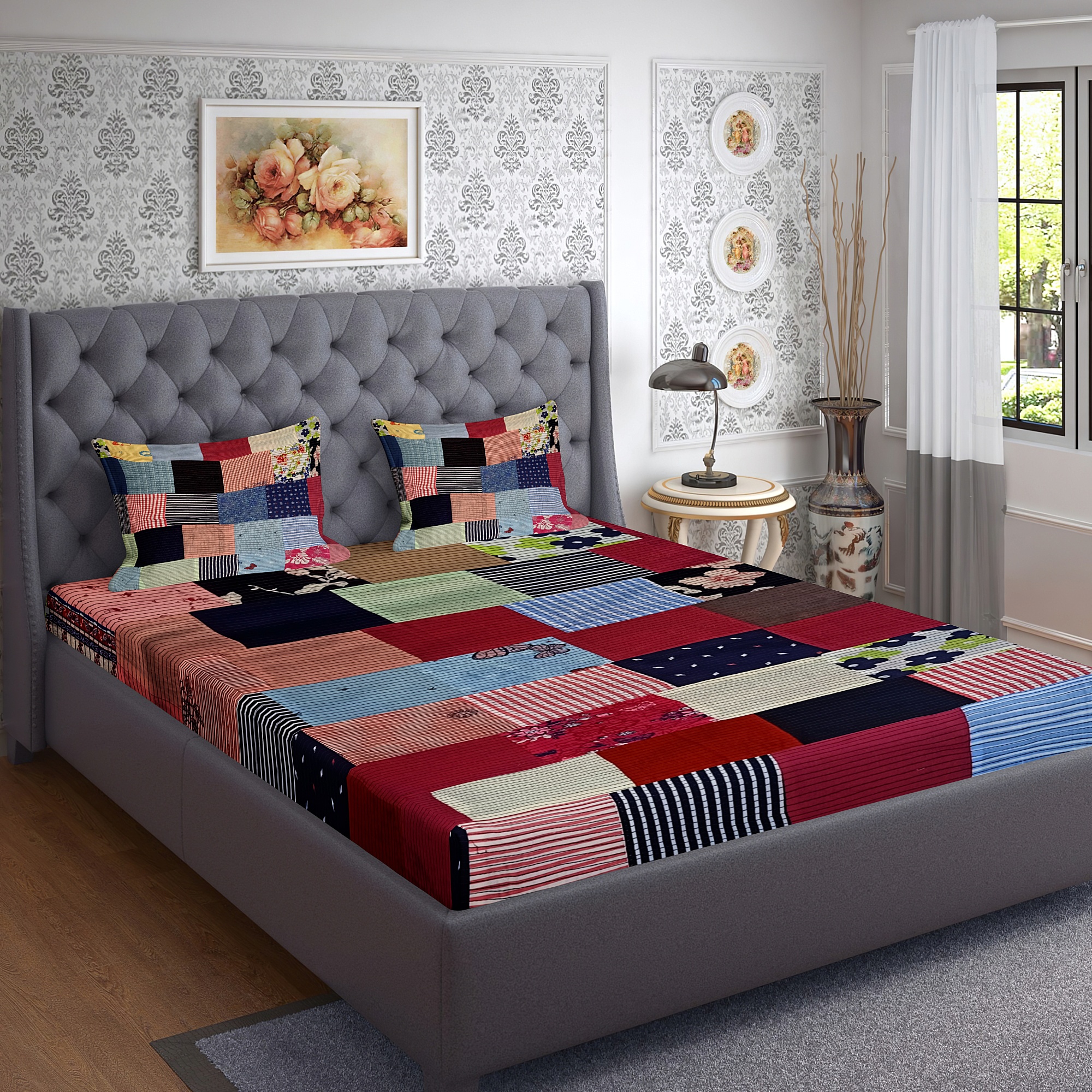  Luxury fab patch collection by BunkoJunko Multicolor Double Bed spread ( 225 cm x 250 cm)