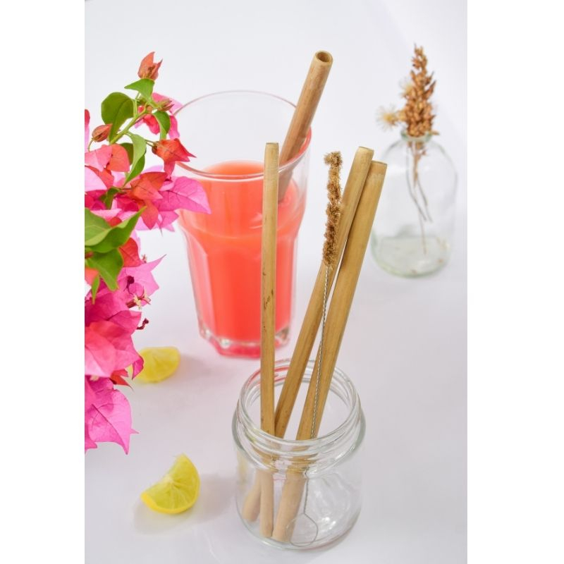 Bamboo Straw Pack of 6 with one straw cleaner ( sisal fiber straw)