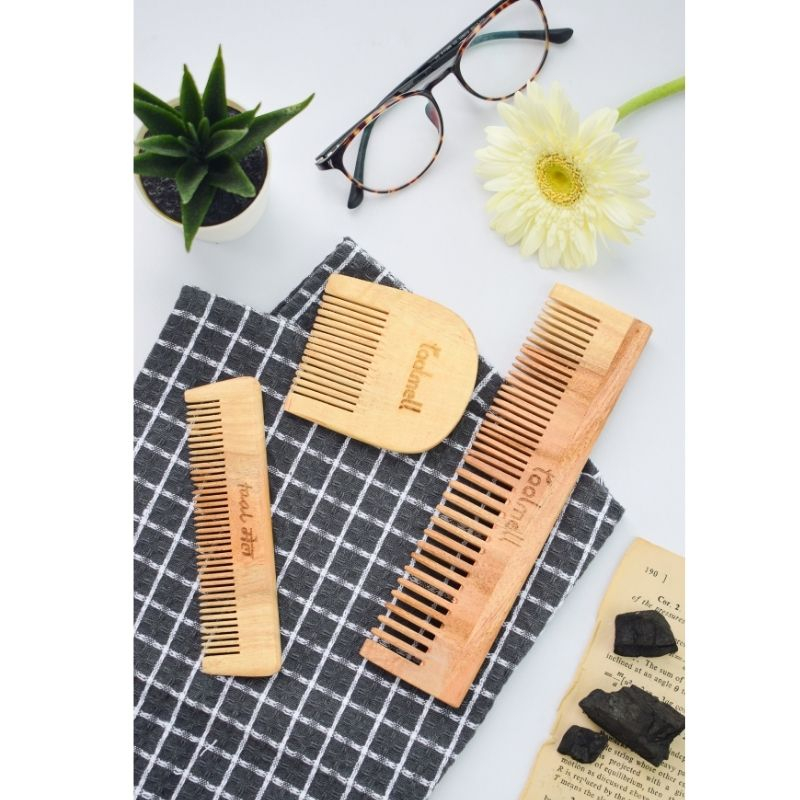 Men's Comb Pack | Pack of 1 comb each| Contains Neem wood  Beard Comb for Styling and Hair growth, Dual tooth wide toothed tip neem comb, and a pocket neem comb