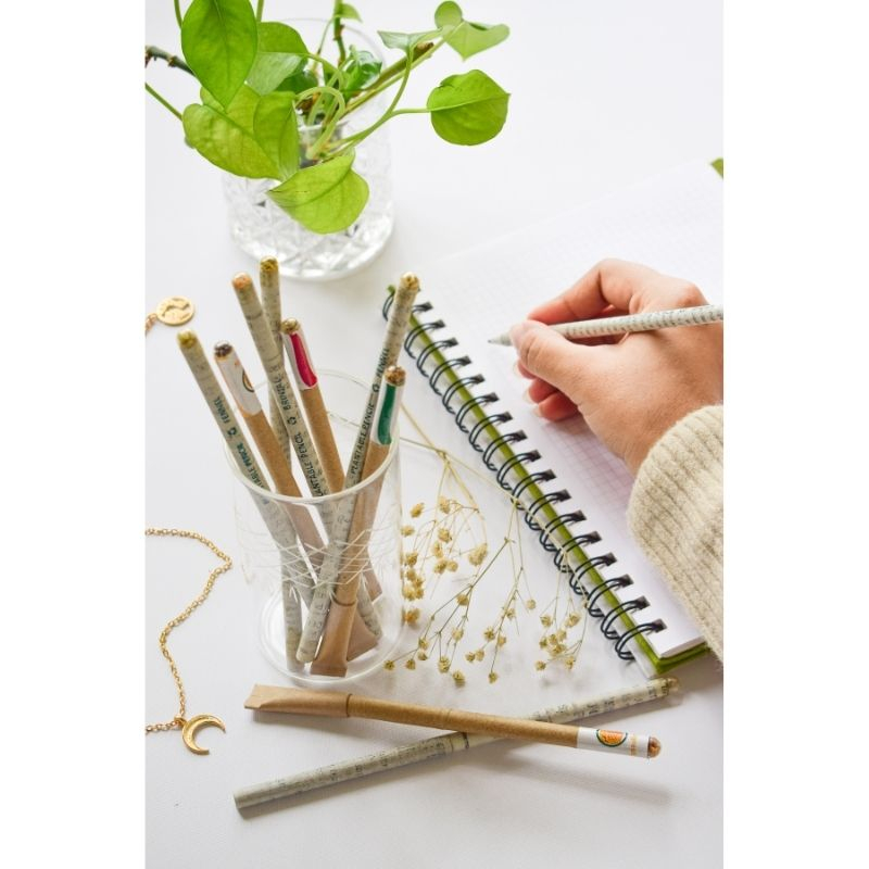 Eco Stationery | Recycled Paper Pencils & Pen with Plantable Seeds - Pack of 4 Pen and 6 Pencils