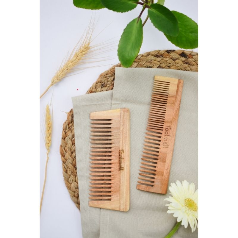 Neemwood Comb Pack of 2 (Detangler comb + Dual Tooth Comb )