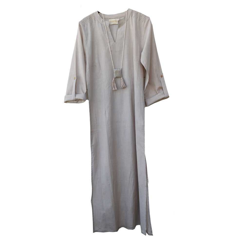 Wisdom Long Tunic Cotton Kurta-Sand